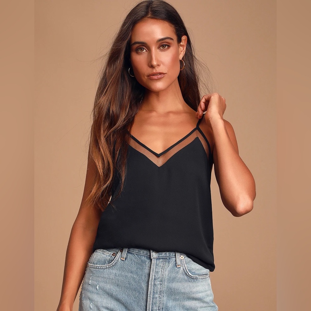 Lulus Mesh Neckline Adjustable Straps Tank - Black